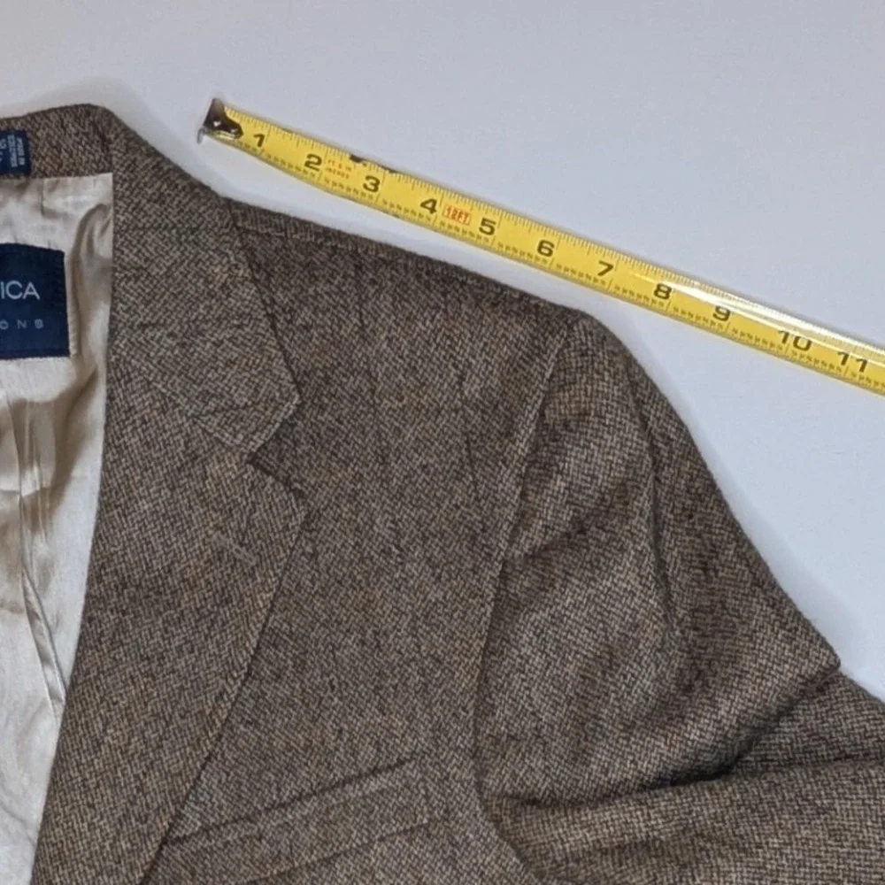 Nautica Options Wool Blazer Brown Herringbone Mens 44R Sport Coat‎ Jacket